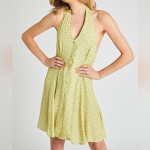 NEW Rollas Citron Green Tulip Print Halter Mini Dress S